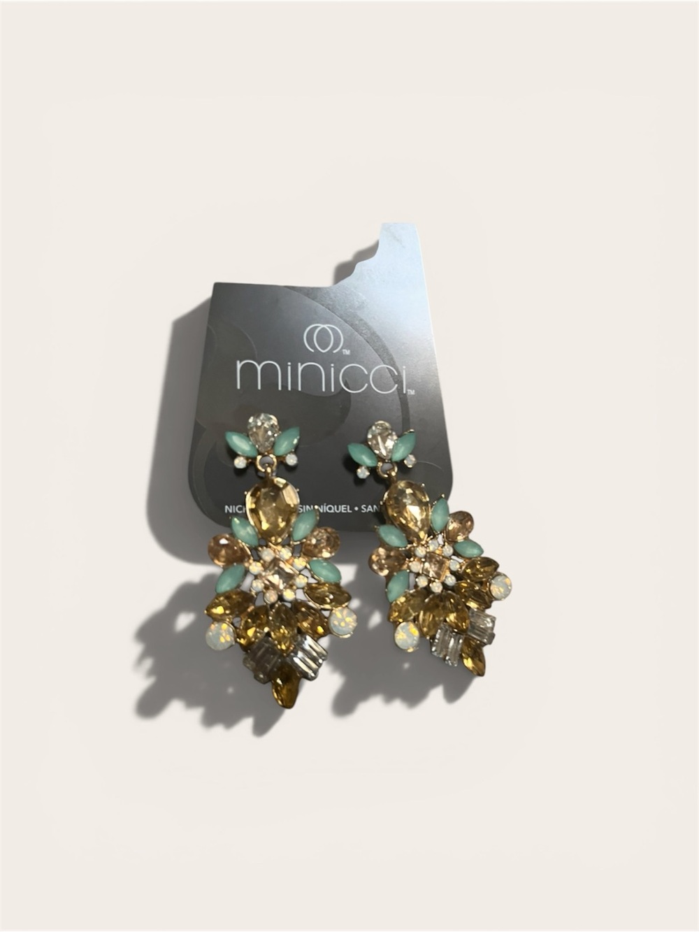 Minicci Gold and Aqua Teardrop Crystal Cluster Earrings